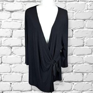 Alex Evenings Wrap Top Womens Plus Size 2X‎ Black Draped Cocktail Flowy Y2K USA